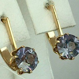 Fine Antique Soviet Russian USSR 14k 583 Rose Pink Gold Alexandrite Earrings